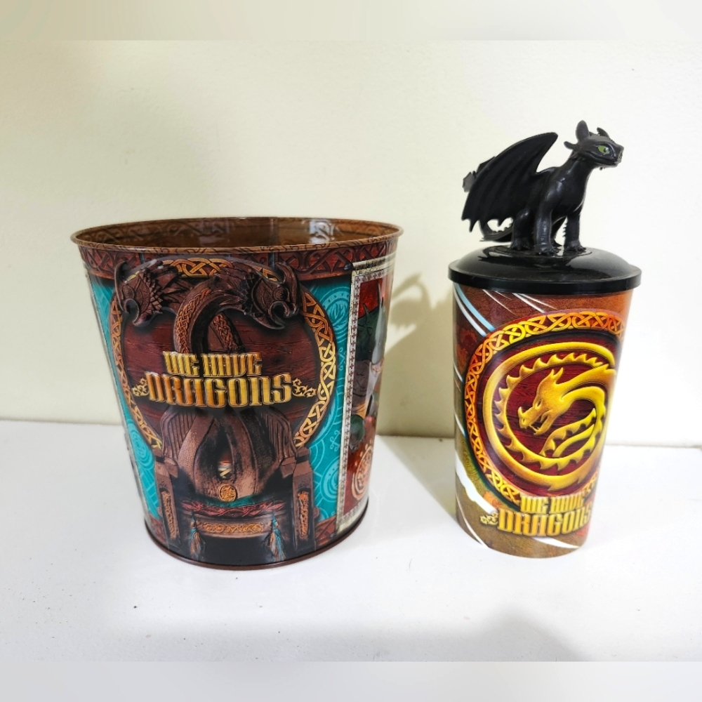 2025 AMC How to Train Your Dragon Popcorn Tin Bucket Sipper Cup Topper Toothless